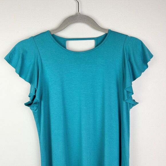 Three Dots Flutter Sleeve Jersey Easy Flounce T Shirt Dress Teal Blue Strappy S - Picture 3 of 12